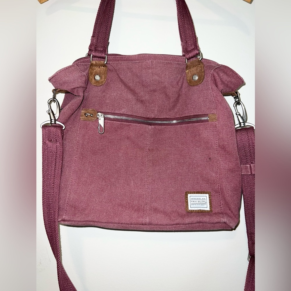 Vintage Travelon Canvas Messenger Bag Maroon Burgundy Y2K 90s Retro